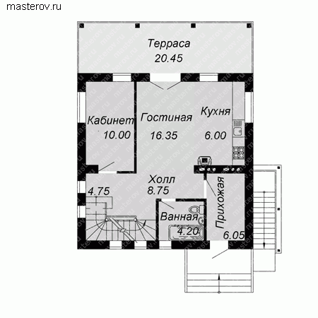 Проект пенобетонного дома № C-189-1P - 1-й этаж