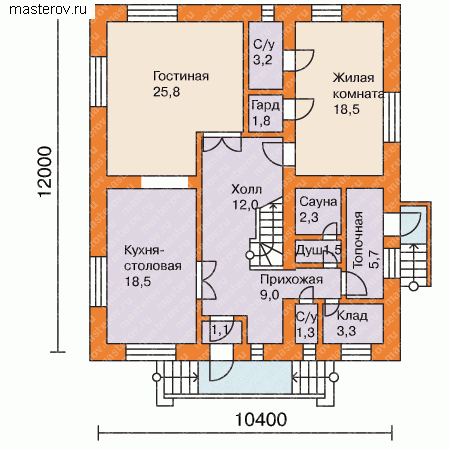 Проект обычного дома из кирпича № C-196-1K [32-40] - 1-й этаж