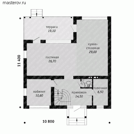 Дом с террасой № C-196-1P - 1-й этаж