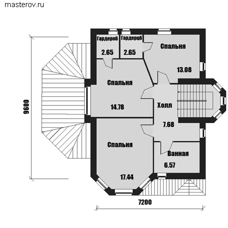 Дом с гаражом и верандой  № C-217-1P - 2-й этаж