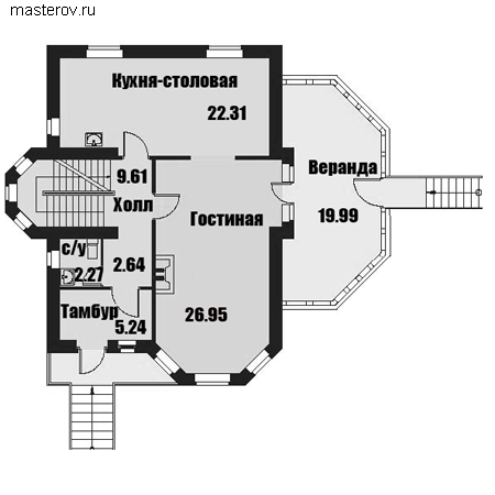 3 этажный дом с гаражом № C-229-1P - 1-й этаж