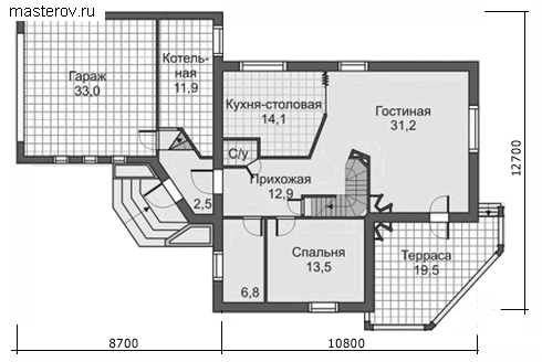 Проект дома с башней № C-234-1P - 1-й этаж