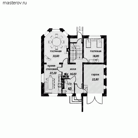 Дом из кирпича с цокольным этажом № C-237-1K - 1-й этаж