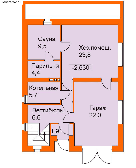 3 этажный дом с мансардой № C-257-1K - цоколь
