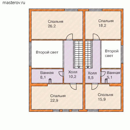 Проект пенобетонного дома на две семьи № C-258-1P - 2-й этаж