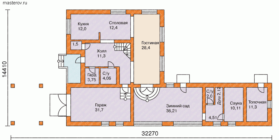 Проект дома два этажа № C-259-1P - 1-й этаж