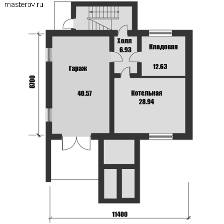 Трехэтажный дом с террасой № C-274-1K - цоколь