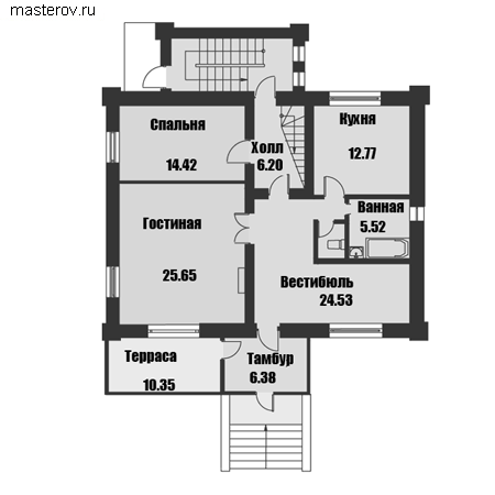 Трехэтажный дом с террасой № C-274-1K - 1-й этаж