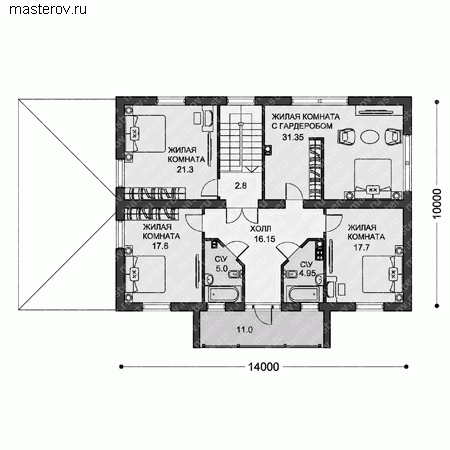 Проект пенобетонного дома № C-290-1P - 2-й этаж