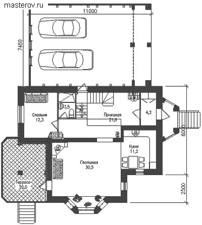 Проект дома с гаражом для 2 а/м № C-291-1P - 1-й этаж