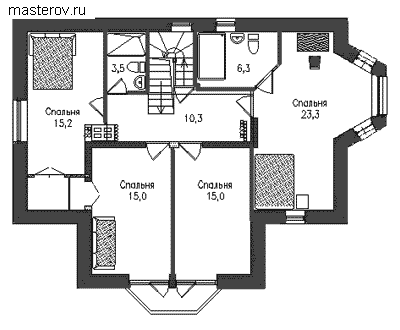 Проект дома с гаражом для 2 а/м № C-291-1P - 2-й этаж
