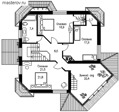 Проект дома четыре этажа № C-303-1P - 2-й этаж