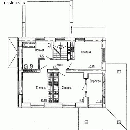 Дом с цокольным этажом и мансардой № C-310-1K - 2-й этаж