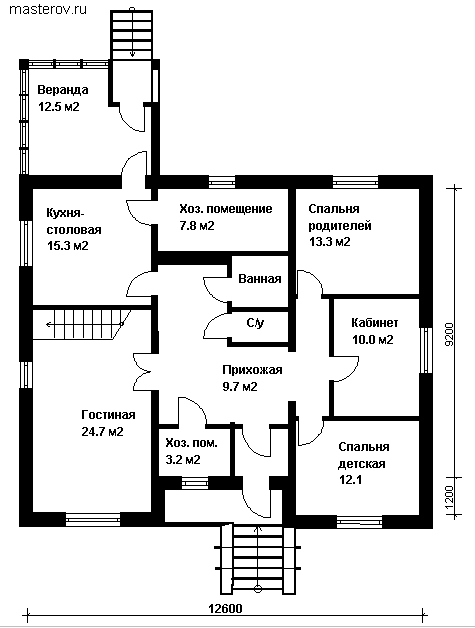 Каменный дачный дом № D-112-1P - 1-й этаж