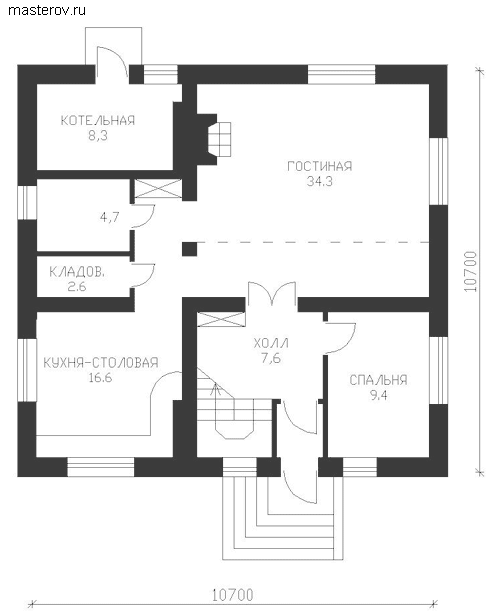 Двухэтажный дом с котельной № D-149-1P - 1-й этаж