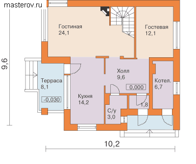 Мансардный дом с террасой № D-150-1P [F-1129-0] - 1-й этаж