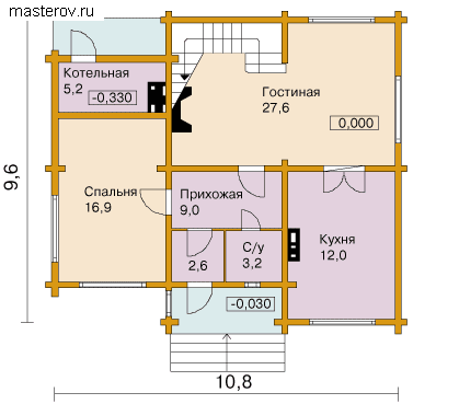 Мансардный деревянный дом № D-152-1D [F-0244-2] - 1-й этаж