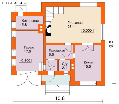Мансардный дом с балконом № D-152-1P [F-0244-0] - 1-й этаж
