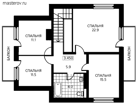 Дом с двумя балконами № D-152-3P [F-0244-1] - мансарда