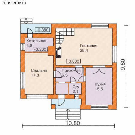Мансардный дом 150 м № D-152-4P - 1-й этаж
