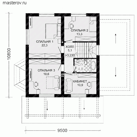 Проект частного дома с гаражом № D-165-4P - 2-й этаж