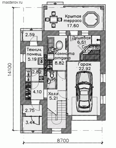Дом с гаражом в цокольном этаже № D-174-1P - цоколь