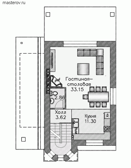 Дом с гаражом в цокольном этаже № D-174-1P - 1-й этаж