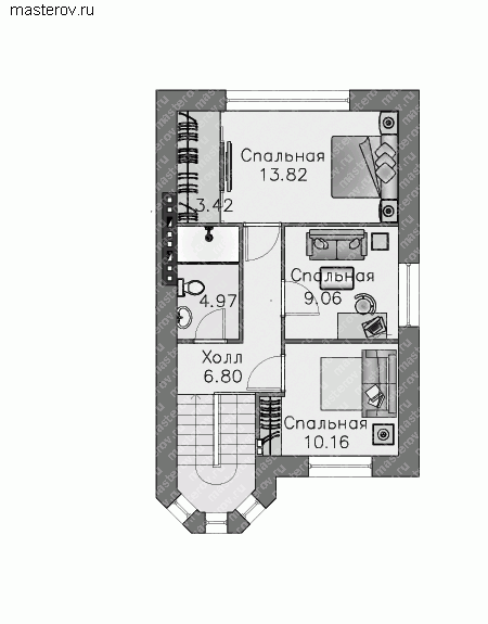 Дом с гаражом в цокольном этаже № D-174-1P - 2-й этаж