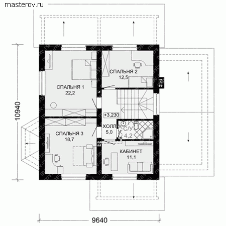 Проект пенобетонного дома № D-192-1P - 2-й этаж