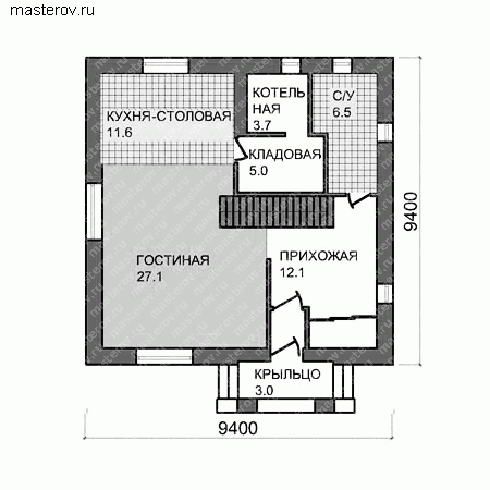 Экономичный загородный дом № E-138-1P - 1-й этаж