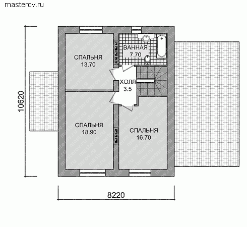 Коттедж с тремя спальнями и гаражом № E-145-2P - 2-й этаж