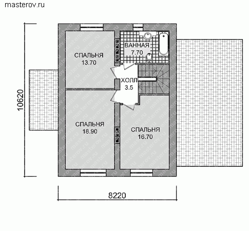 Проект коттеджа с гаражом на 1 авто № E-145-3P - 2-й этаж