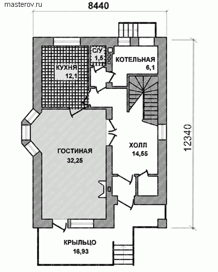 Проект кирпичного дома № E-161-1K - 1-й этаж