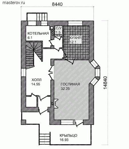 Проект кирпичного дома № E-161-2K - 1-й этаж