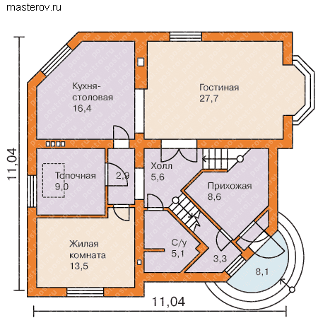 проект дачного дома № E-190-1K - 1-й этаж