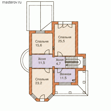 Двухэтажный коттедж  № E-205-1P - 2-й этаж