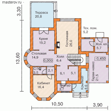 Двухэтажный коттедж № E-227-1P - 1-й этаж