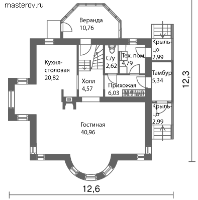проект частного дома-коттеджа № E-232-1P - 1-й этаж