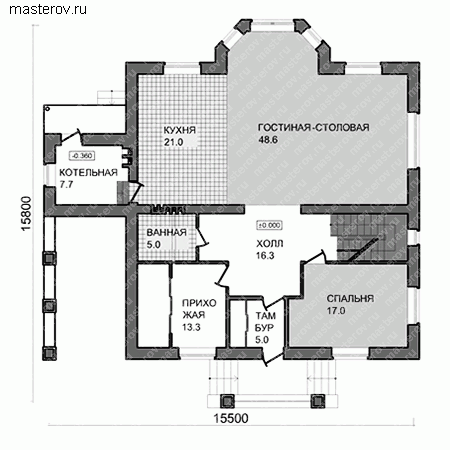 Современный коттедж  № E-257-1P - 1-й этаж