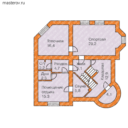 Типовой проект дома с цокольным этажом № E-291-1K - цоколь