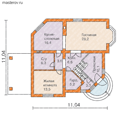 Типовой проект дома с цокольным этажом № E-291-1K - 1-й этаж