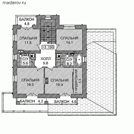Проект пенобетонного дома № E-341-1P - 2-й этаж