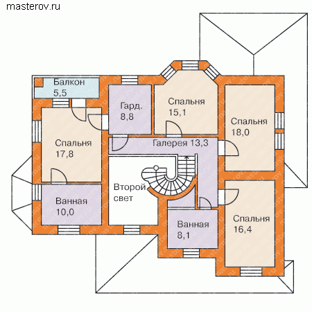 Готовый проект дома с цокольным этажом № E-397-1K - 2-й этаж