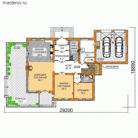 Проект пенобетонного дома № E-407-1P - 1-й этаж