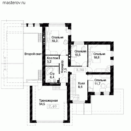Готовый проект дома с бассейном № E-472-1K - 2-й этаж