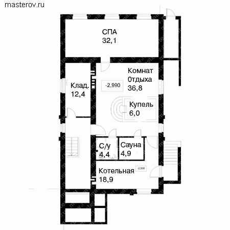 Проект дома с мансардой и цоколем № E-498-1K - цоколь