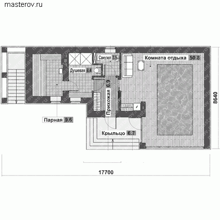 Проект кирпичной бани № F-142-1K - 1-й этаж