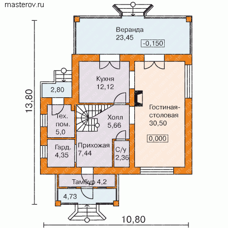 коттедж для небольшого участка № F-151-1P - 1-й этаж