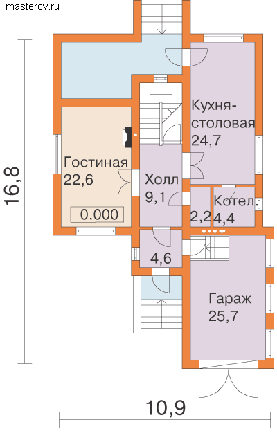 Проект 2 этажного дачного дома № F-155-1P - 1-й этаж