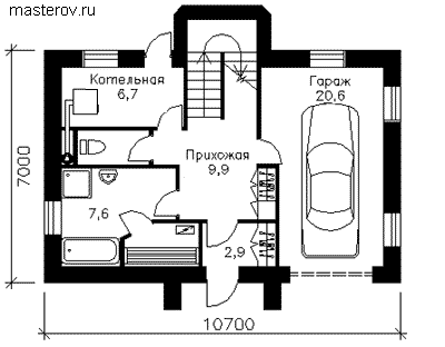 проект дома коттеджа 3 этажа № F-156-2K - 1-й этаж